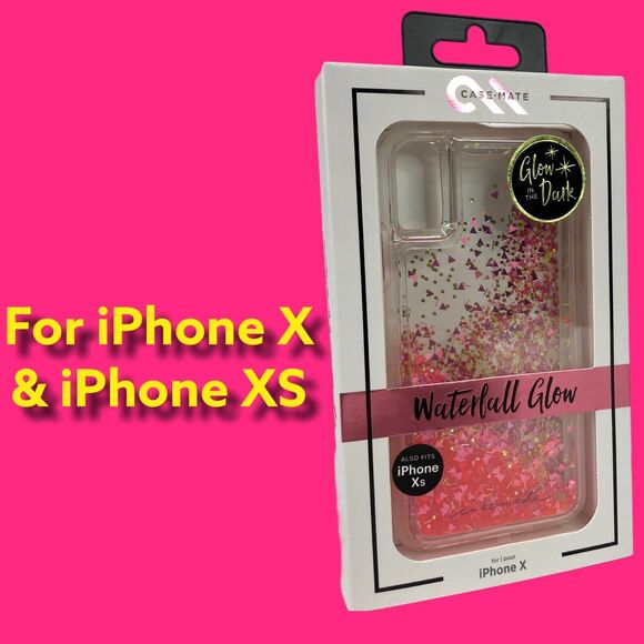 iPhone X , iPhone XS Case Clear Glowing Pink Glitter Waterfall by Case-Mate NEW! - Picture 8 of 12